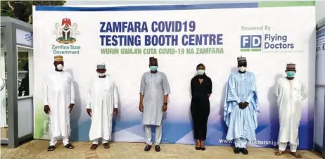  ??  ?? Bello Matawalle, governor, Zamfara State (3rd l), and other officials during the inaugurati­on of the COVID-19 Sample Collection and Testing Centre in Gusau. NAN