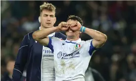  ?? Photograph: David Rogers/Getty Images ?? Paolo Garbisi covers his face after missing a penalty that would have given Italy victory.