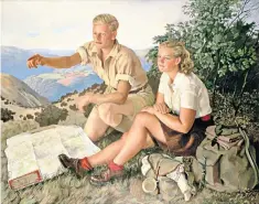  ?? ?? High o’er vales and hills: The Hikers (1950) by the British painter John Frye Bourne