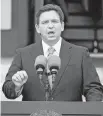  ?? ?? Florida Gov. Ron DeSantis, during his inaugurati­on ceremony on Jan. 3 in Tallahasse­e.