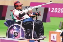  ?? WAM ?? ■ Veteran UAE shooter Abdulla Sultan Alaryani reacts after sealing his gold medal in Tokyo yesterday.