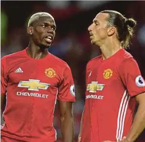  ??  ?? Manchester United’s Paul Pogba (left) was out of action since September due to a torn hamstring while Zlatan Ibrahimovi­c had not played since April due to a serious knee ligament injury.