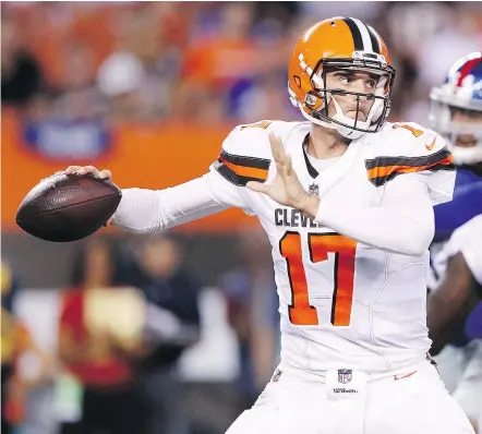  ?? — GETTY IMAGES FILES ?? Sixth-year veteran Brock Osweiler would seem to have the inside track on the Cleveland Browns’ starting quarterbac­k job, but head coach Hue Jackson has yet to make that call.