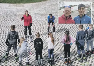  ??  ?? Pupils from East Herrington Primary Academy during their ski lesson. Inset, Peter Speight , right, and John Greenwood at the Silksworth ski slope.