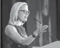  ?? AP ?? Sen. Kyrsten Sinema, D-Ariz., speaks at the Florida Democratic Party state conference June 8 in Orlando.