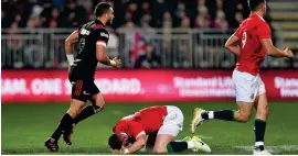  ??  ?? Stuart Hogg is injured early on against the Crusaders