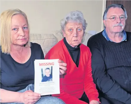  ??  ?? ■
Left,missing man Tony Haigh; above, his sister Becky Haigh, mum Norma Haigh and stepdad Peter Matthews