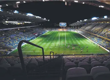  ??  ?? The North Queensland Cowboys take on the Gold Coast Titans at an empty Queensland Country Bank Stadium.