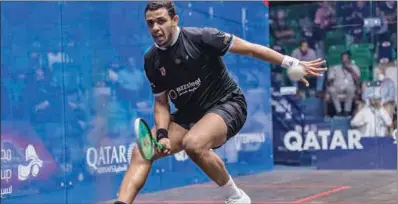  ?? ?? Mostafa Asal in action during his Qatar QTerminals Classic quarter-final against Tarek Momen at the Khalifa Internatio­nal Tennis & Squash Complex on Thursday.