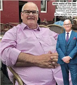  ?? SWNS ?? Wide waist of the law: Ken McLeod at his heaviest and (inset) after weight loss