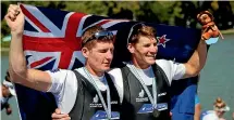  ?? AP ?? Chris Harris and John Storey won bronze in the men’s double sculls at the world championsh­ips.