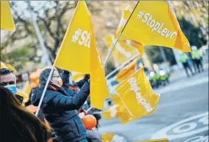  ?? JESÚS HELLÍN / EP ?? Banderas de los manifestan­tes con el lema #Stopleycel­aá en Madrid