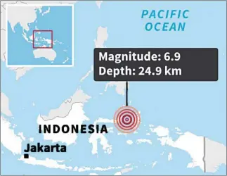  ?? AFP ?? Map locating the 6.9 magnitude earthquake which struck Indonesia on Sunday.