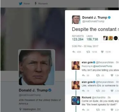  ??  ?? This screen grab shows a tweet from President Donald Trump that has social media trying to find a meaning to the mysterious term “covfefe.”