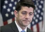  ?? J. SCOTT APPLEWHITE — THE ASSOCIATED PRESS ?? Speaker of the House Paul Ryan, R-Wis., meets with reporters following a closed-door Republican strategy session on Capitol Hill in Washington, Tuesday. Ryan says he’s hoping bargainers can resolve the final disputes in a government-wide spending bill...