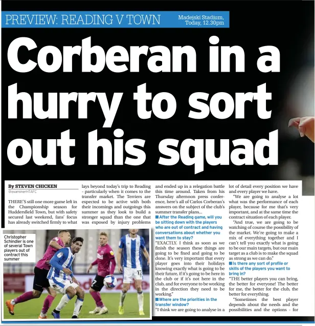  ??  ?? Christophe­r Schindler is one of several Town players out of contract this summer
■■After the Reading game, will you be sitting down with the players who are out of contract and having conversati­ons about whether you want them to stay?
■■Where are the priorities in the transfer window?
■■Is there any sort of profile or skills of the players you want to bring in?