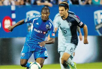  ?? GRAHAM HUGHES/ THE CANADIAN PRESS ?? “We hope the new players bring us new energy for the rest of the season. We want to get back on track,” says Impact midfielder Patrice Bernier, left.