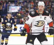  ?? Associated Press ?? CAPTAIN Anaheim Ducks forward Ryan Getzlaf (15) skates during the first period of an NHL game against the Buffalo Sabres in Buffalo, in this February 2020, file photo.