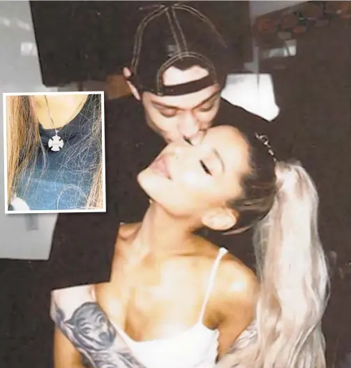  ??  ?? Comedian Pete Davidson gifted bride-to-be Ariana Grande the FDNY badge (inset) of his father, who died on 9/11.