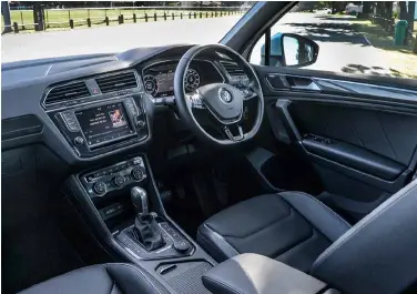  ??  ?? clockwise from above Compositio­n Media 6,5-inch infotainme­nt screen is standard, and can be upgraded to an 8,0-inch version with nav for R12 000; Tiguan the sole one here with a sliding bench, which means boot space is configurab­le; engine quieter and...