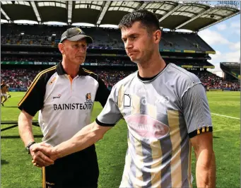  ??  ?? Seamus Harnedy of Cork with Kilkenny manager Brian Cody after the GAA Hurling All-Ireland Senior Championsh­ip quarter-final match between Kilkenny and Cork at Croke Park
Photo by Ray McManus/Sportsfile