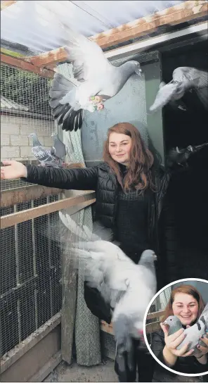  ?? PICTURES: SIMON HULME. ?? LOFTY AMBITIONS: Ellie Davidson with her pigeons at home at Nafferton, near Driffield. Last year she won the Royal Pigeon Racing Associatio­n Young Fancier Award despite her battles with ME.