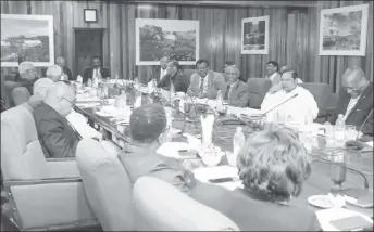  ?? (DPI photo) ?? Government Members of Parliament meeting at the Ministry of the Presidency following the postponeme­nt of yesterday’s scheduled sitting of the National Assembly.