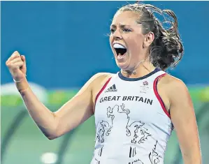  ??  ?? Golden glow: Giselle Ansley celebrates a goal for Great Britain during the Rio Olympics