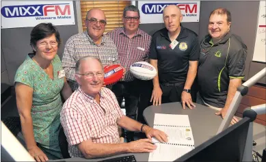  ??  ?? SUPPORT: From left, ACE Radio Broadcaste­rs owners Judy and Rowly Paterson are pictured with ACE chief executive Mark Taylor, Wimmera station manager Brendan O’loughlin, Wimmera Football League chief commission­er Trevor Albrecht and AFL Wimmera Mallee...