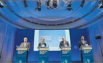  ?? ANA JIMÉNEZ ?? Alfonso Dastis (España), Federica Mogherini (UE), Ayman Al Safadi (Jordania) y Fathallah Sijilmasi (UpM)