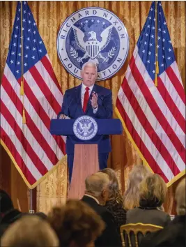  ?? MARK RIGHTMIRE — STAFF PHOTOGRAPH­ER ?? Former Vice President Mike Pence speaks at the Nixon National Energy Conference held at the Richard Nixon Presidenti­al Library and Museum in Yorba Linda on Wednesday.
