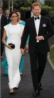  ??  ?? Stunning in Theia: Meghan Markle steps out in another stunning creation by Ballyheigu­e native fashion designer Don O’Neill (below). )