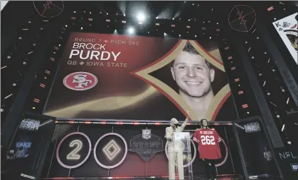  ?? AP PHOTO/DOUG BENC ?? Iowa State quarterbac­k Brock Purdy gets picked as Mr. Irrelevant by the San Francisco 49ers as the 262nd and last pick of the 2022 NFL Draft in 2022, in Las Vegas.