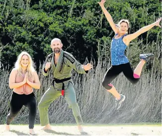  ?? Picture: FREDLIN ADRIAAN ?? GEARED UP: Three of the instructor­s for the FitFam Master Class are Kim Slabbert, left, for yoga, Chris Bright, for selfdefenc­e, and Robyn Cherringto­n, for Zumba