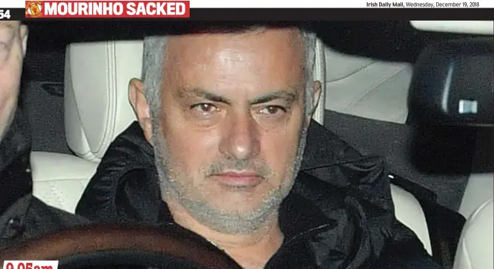  ??  ?? After travelling from London, a bearded Mourinho is resigned to his fate as he arrives at United’s training ground for a meeting with Woodward 9.05am