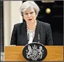  ?? AP/MATT DUNHAM ?? British Prime Minister Theresa May, outside No. 10 Downing St. on Tuesday, announces an increase in the nation’s threat level to critical, the highest level.