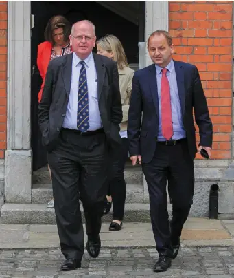  ?? Photos: Gareth Chaney Collins ?? Michael McDowell and Maurice McCabe at the Disclosure­s Tribunal in Dublin Castle, Dublin. Below is journalist Michael Clifford.