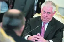  ?? Alexander Zemlianich­enko / AP Photo ?? Mr Tillerson had a frosty reception from the Russian foreign minister Sergey Lavrov.