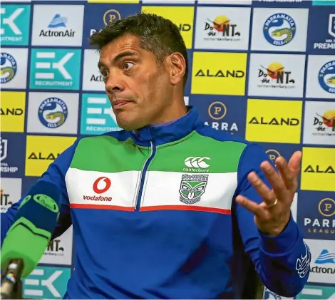  ?? PHOTOSPORT ?? The frustratio­n of Warriors coach Stephen Kearney is evident in the post-match press conference after his team was controvers­ially beaten by Parramatta in Sydney on Saturday.