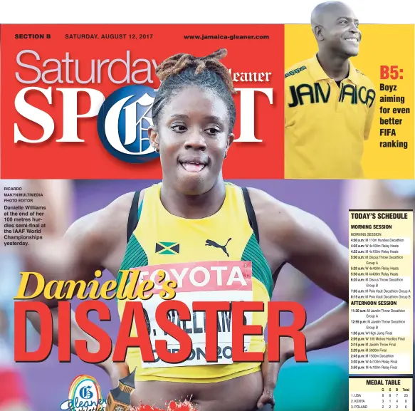  ?? RICARDO MAKYN/MULTIMEDIA PHOTO EDITOR ?? Danielle Williams at the end of her 100 metres hurdles semi-final at the IAAF World Championsh­ips yesterday.