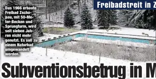  ??  ?? Das 1966 erbaute Freibad Zschopau, mit 50-Meter-Becken und Sprungturm, wird seit sieben Jahren nicht mehr genutzt. Es soll zu einem Naturbad umgewandel­t werden.