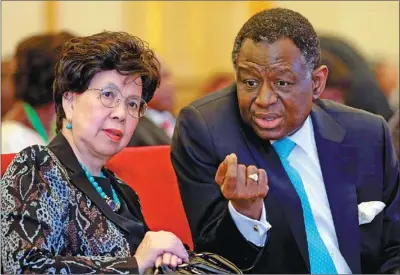  ?? FENG YONGBIN / CHINA DAILY ?? World Health Organizati­on chief Margaret Chan Fung Fu-chun talks with Babatunde Osotimehin, executive director of the UN Population Fund, during the Ministeria­l Forum of China-Africa Health Developmen­t at the Great Hall of the People in Beijing on...