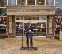  ?? SUBMITTED ?? Longtime University of Central Arkansas leader Ronnie Williams makes remarks during the dedication and unveiling of the Ronnie Williams Student Center.