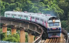  ?? PHOTOS PROVIDED TO CHINA DAILY ?? A selection of pictures of trains and the stunning locations through which they travel in Zhaoqing (above left) and Qingyuan (top), Guangdong province, as taken by train enthusiast Guan Junhong, 22. Another of his many images, captured over a period of seven years, shows trains housed at the Guangzhou South high-speed rail depot.