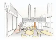  ?? Boor Bridges Architectu­re ?? Left: Carrie and Rupert Blease are opening a 40- seat restaurant at Polk and Broadway called Lord Stanley, named for a neighborho­od pub they frequented in England. Above: Rendering of the view to the mezzanine at planned Lord Stanley.