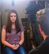  ?? ABC News via AP ?? ■ In this August 2019 photo provided by ABC News, Payton Leutner, left, is interviewe­d by ABC’s David Muir. Leutner, of Wisconsin, survived a stabbing attack in 2014 by two teenage friends wanting to please a fictional horror character called Slender Man. In her first interview about the attack, which aired Friday, Leutner told ABC News that despite her lingering trauma, she has “come to accept all of the scars that I have.”