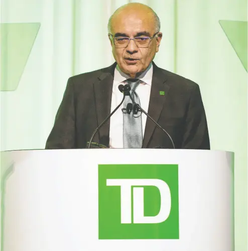  ?? LAURA PEDERSEN / FINANCIAL POST FILES ?? TD Bank chief executive Bharat Masrani received total compensati­on of $13.4 million last year, down from
$15.1 million in 2022, as a U.S. investigat­ion into the bank’s anti-money-laundering controls took a toll.