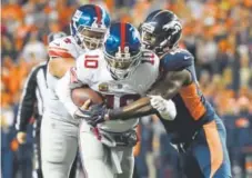  ?? John Leyba, The Denver Post ?? Broncos outside linebacker Shaquil Barrett, sacking Giants QB Eli Manning in Denver on Oct. 15, will be a restricted free agent after Sunday’s season finale against the Chiefs.