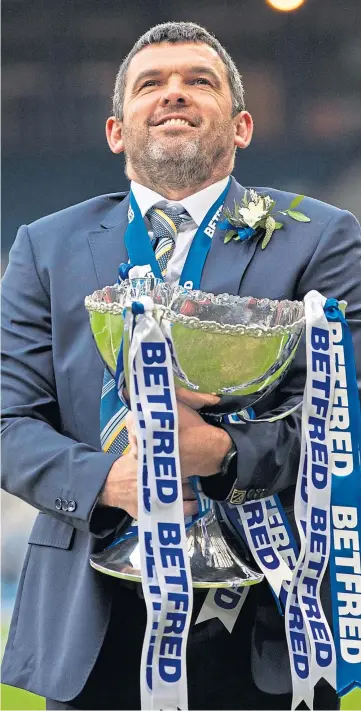  ??  ?? CREAM OF THE CROP: Saints boss Callum Davidson won the manager of the month award for March after securing a top-six finish, following on from the Betfred Cup final win against Livingston at the end of February.