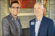  ?? H-E-B INC. ?? Favor CEO Jag Bath (left) and Martin Otto, chief operating officer at H-E-B have praised the deal making Favor, an Austin-based delivery service, a subsidiary of the San Antonio-based grocer.